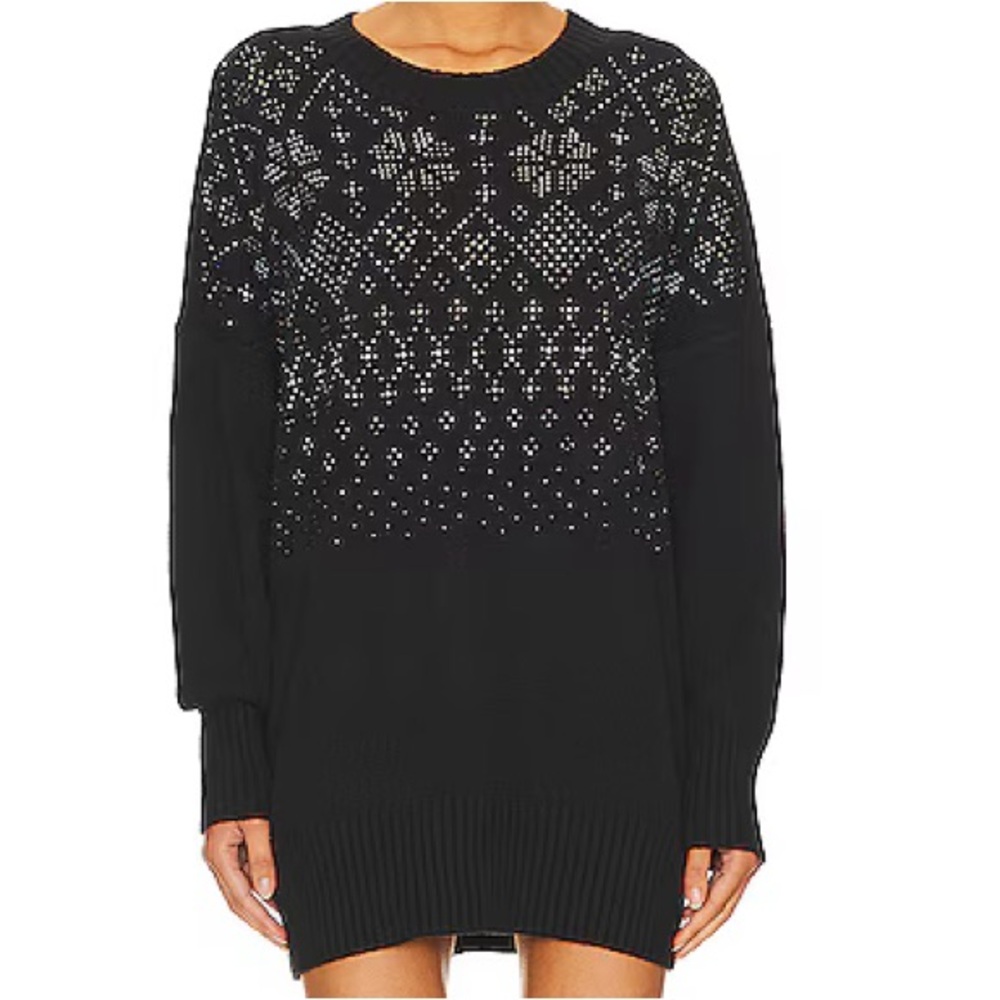 Beach Riot Black Sparkle Patterned Long Sleeve Oversized Sweater Dress
